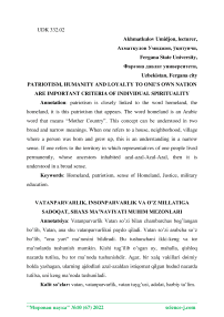 Vatanparvarlik, insonparvarlik va o’z millatiga sadoqat, shaxs ma’naviyati muhim mezonlari