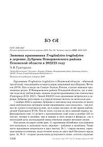 Зимовка крапивника Troglodytes troglodytes в деревне Дубровы Новоржевского района Псковской области в 2022/23 году