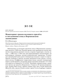 Мониторинг сроков весеннего прилёта и гнездования птиц в Воронежском заповеднике