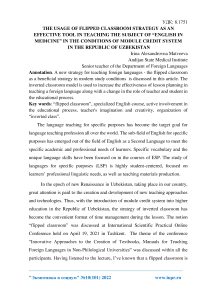 The usage of flipped classroom strategy as an effective tool in teaching the subject of “English in medicine” in the conditions of module credit system in the Republic of Uzbekistan