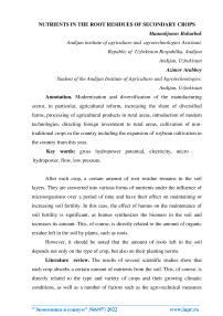 Nutrients in the root residues of secondary crops