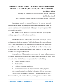 Perinatal pathology of the nervous system. Features of neonatal seizures, diagnosis, treatment methods