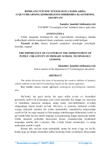 Boshlang`ich sinf texnologiya darslarida o`quvchilarning ijodkorligini oshirishda klasterning ahamiyati