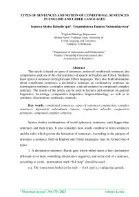 Types of sentences and notion of conditional sentences in English and Uzbek languages