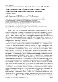 Предложения по обновлению списка птиц для Красной книги Псковской области в 2023 году