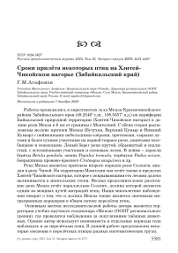 Сроки прилёта некоторых птиц на Хэнтей-Чикойском нагорье (Забайкальский край)