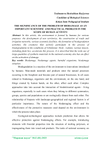 The significance of the problem of biodamage as an important scientific and practical problem in the scope of human activity