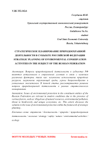 Стратегическое планирование природоохранной деятельности в субъекте Российской Федерации