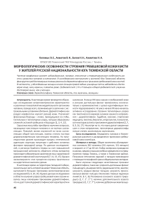 Морфологические особенности строения гребешковой кожи кисти у жителей русской национальности юга Тюменской области