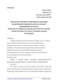 Проблемы совершенствования организации поддержки и развития малого и среднего предпринимательства