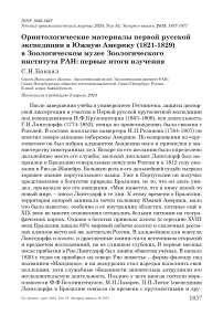 Орнитологические материалы первой русской экспедиции в Южную Америку (1821-1829) в Зоологическом музее Зоологического института РАН: первые итоги изучения