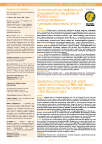 Качественный состав фенольных соединений листьев растений Rhodiola rosea L., интродуцированных в условиях Московской области