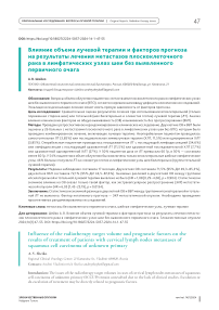 Влияние объема лучевой терапии и факторов прогноза на результаты лечения метастазов плоскоклеточного рака в лимфатических узлах шеи без выявленного первичного очага