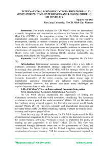 International economic integration from Ho Chi Minh’s perspective: experiences and lessons From Ho Chi Minh city