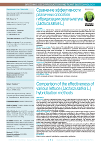 Сравнение эффективности различных способов гибридизации салата-латука (Lactuca sativa L.)