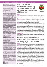 Результаты оценки устойчивости к антракнозу сортов земляники садовой на основе фенотипирования и ДНК-анализа