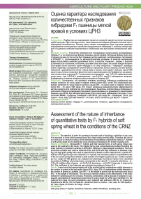 Оценка характера наследования количественных признаков гибридами F1 пшеницы мягкой яровой в условиях ЦРНЗ