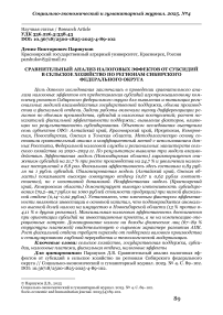Сравнительный анализ налоговых эффектов от субсидий в сельское хозяйство по регионам Сибирского федерального округа