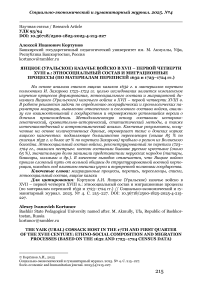 Яицкое (Уральское) казачье войско в XVII – первой четверти XVIII в.: этносоциальный состав и миграционные процессы (по материалам переписей 1632 и 1723–1724 гг.)