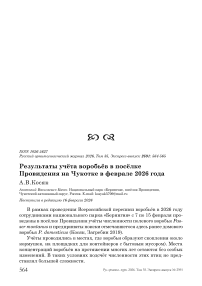 Результаты учёта воробьёв в посёлке Провидения на Чукотке в феврале 2026 года