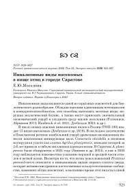 Инвазионные виды насекомых в пище птиц в городе Саратове