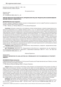 Имущественная обособленность юридических лиц как предпосылка возникновения имущественного иммунитета