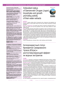 Antioxidant status of Samarovski Chugas (Jugra) bryophytes and growth promoting activity of their water extracts