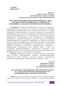 Локализация и диверсификация цепей поставок как инструмент повышения устойчивости предпринимательского логистического бизнеса