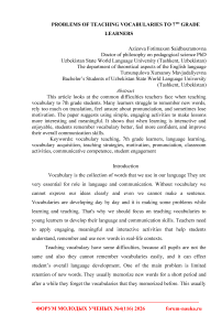 Problems of teaching vocabularies to 7th grade learners