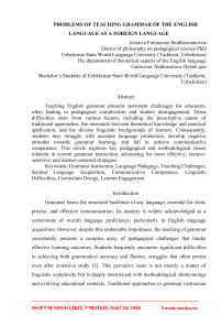 Problems of teaching grammar of the English language as a foreign language