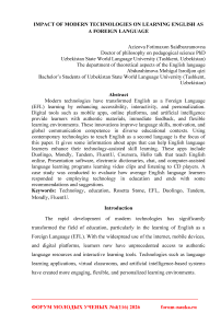 Impact of modern technologies on learning English as a foreign language