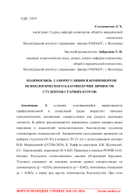 Взаимосвязь саморегуляции и компонентов психологического благополучия личности студентов старших курсов