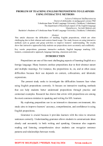 Problem of teaching English prepositions to learners using interactive methods