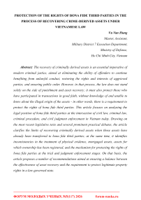 Protection of the rights of bona fide third parties in the process of recovering crime-derived assets under Vietnamese law