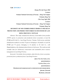 Diversity of non-timber forest product species in protection and production forest ecosystems of Lam Dong Province, Vietnam