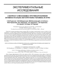 К вопросу о механизмах противоопухолевой активности альфа-фетопротеина человека in vitro