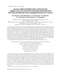 Баланс микроэлементов и показатели гомеостаза как прогностические критерии при прогрессировании рака пищеварительного тракта