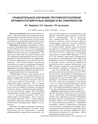 Сравнительное изучение противоопухолевой активности вирусных вакцин и их онколизатов