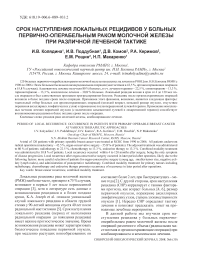 Срок наступления локальных рецидивов у больных первично-операбельным раком молочной железы при различной лечебной тактике