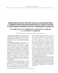 Комбинированное лечение больных раком желудка с применением предоперационной лучевой терапии и оперативных вмешательств с лимфодиссекцией D2