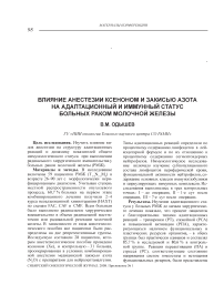 Влияние анестезии ксеноном и закисью азота на адаптационный и иммунный статус больных раком молочной железы