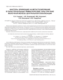 Факторы, влияющие на метастазирование в парастернальные лимфатические узлы при раке молочной железы центральной локализации
