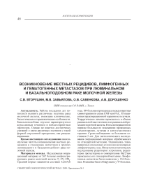 Возникновение местных рецидивов, лимфогенных и гематогенных метастазов при люминальном и базальноподобном раке молочной железы