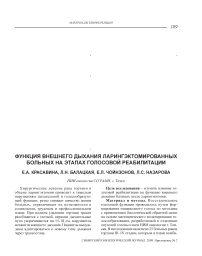 Функция внешнего дыхания ларингэктомированных больных на этапах голосовой реабилитации