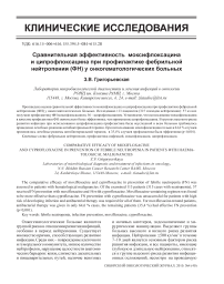 Сравнительная эффективность моксифлоксацина и ципрофлоксацина при профилактике фебрильной нейтропении (ФН) у онкогематологических больных