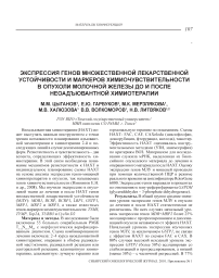 Экспрессия генов множественной лекарственной устойчивости и маркеров химиочувствительности в опухоли молочной железы до и после неоадъювантной химиотерапии