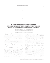 Роль изменений активности ММП при опухолевом росте и метастазировании аденокарциномы легких Льюис у мышей