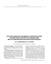 Прогностическая значимость биологических параметров опухоли при отдаленном метастазировании рака молочной железы