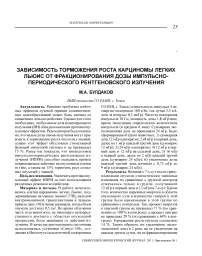 Зависимость торможения роста карциномы легких Льюис от фракционирования дозы импульсно-периодического рентгеновского излучения