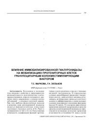 Влияние иммобилизированной гиалуронидазы на мобилизацию прогениторных клеток гранулоцитарным колониестимулирующим фактором